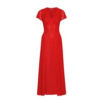 Rotate Maxi V-Neck Jurk - Dames - Avondkleed - Rood - 2XL - Polyester - Kleedjes