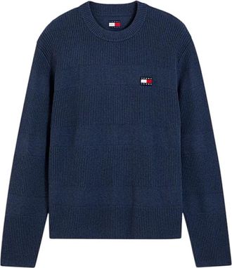 Tommy Jeans Badge Textured Jumper - Heren - Ronde hals truien - Blauw - S - Katoen - Truien & Vesten