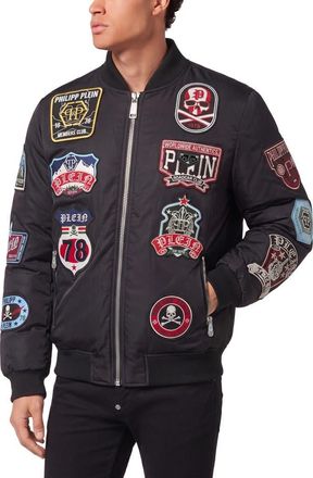 Philipp Plein Nylon Bomber Patches Men in Black at Nordstrom, Size Xxx-Large