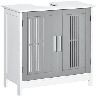 Kleankin Grey Bathroom Pedestal Under Sink Cabinet with Storage Shelf & 2 Doors | TJ Hughes