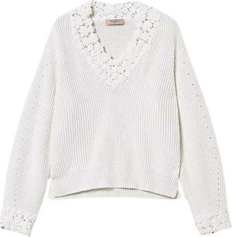 Twinset Cr&egrave;me Trui Set Wolmix - Dames - V-hals truien - Beige - XS - Wol - Truien & Vesten