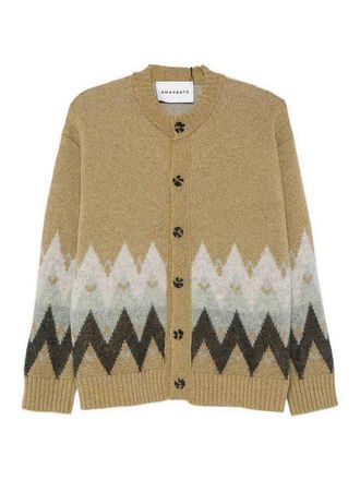 Amaranto Geometric-pattern cotton-blend wool cardigan