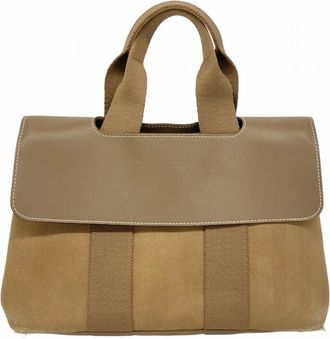 Herm&egrave;s Etoupe Gray Toile Chevron Tote Bag (Pre-Owned)