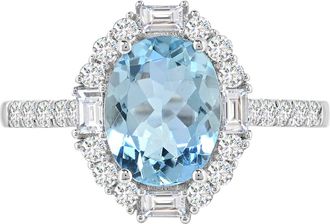 Diamond2Deal 14K White Gold Aquamarine and Diamond Engagement Ring ( 1.5Ct )