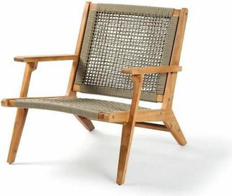 OEM Fauteuil Bas En Bois Dacacia Fsc Et En Resine Tressee - 1 Personne - Merida - Vert Olive