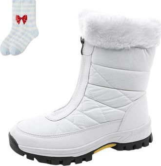 Generic Winter Boots for Women Waterproof, Non-Slip Thermal Snow Boots with Fleece Lining for Skiing Hiking & Winter Walking (White,3.5)