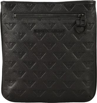 Emporio Armani Crossbody Flat - Heren - Schoudertassen - Zwart - ONE Size - Leer - Tassen