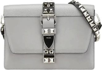 Prada Pre-owned Cross Body Bags, female, Gray, Size: ONE SIZE Pre-owned Leather Shoulder Bag