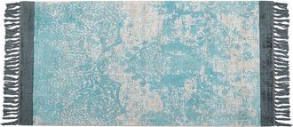 Beliani Beliani - Alfombra De Viscosa Azul Claro Beige 80 X 150 Cm Algod&oacute;n Flecos Envejecido Akarsu