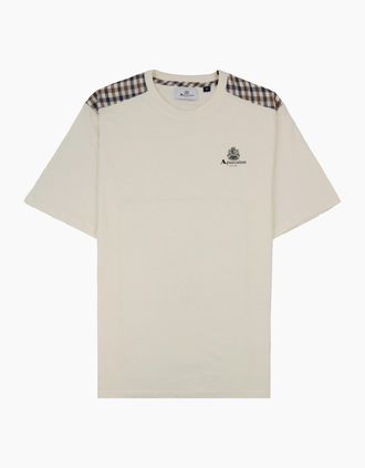 Aquascutum Mens Aquascutum Club Check Shoulder T-shirt Old White - Tan - Size: 40