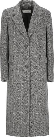 PESERICO Grey Sequined Herringbone Wool Coat