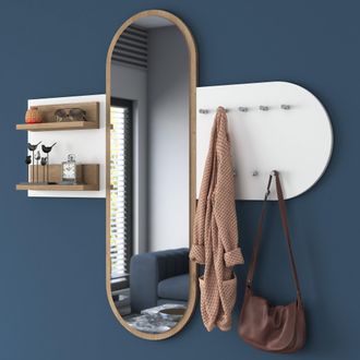 Dmora Perchero Guardia, Con Espejo, 9 Ganchos, Instalaci&oacute;n En Pared, 120h Cm Blanco