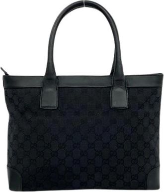 Gucci Pre-owned Canvas Leather Tote Bag - Dames - Vintage Shopper - Zwart - ONE Size - Leer - Vintage