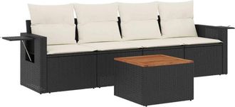 vidaXL Set De Muebles De Jard&iacute;n 5 Pzas Y Cojines Rat&aacute;n Sint&eacute;tico Negro Vidaxl