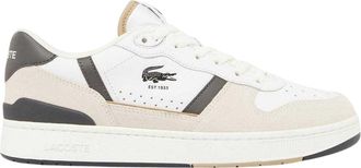 Lacoste Leren platte tennisschoenen voor heren met T-clip-set (Wit/donkergroen)