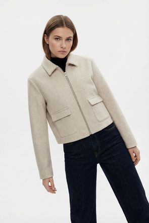 Only Kurzjacke ONLY ONLVELA ZIP SHORT JACKET OTW, Damen, Gr. M, pumice stone detail:melange, Web, Obermaterial: 92% Polyester, 8% Viskose, meliert, h&uuml;ftlan