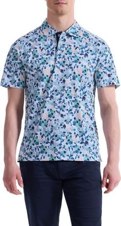 Bugatchi Hendrix Digital Abstract Floral Print Pima Cotton Polo in Menthol at Nordstrom, Size Xx-Large