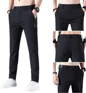 Generic Leenfort Mens Pants, Mens Stretch Loose Casual Breathable Straight and Lightweight Stretch Pants (Black,XXL)