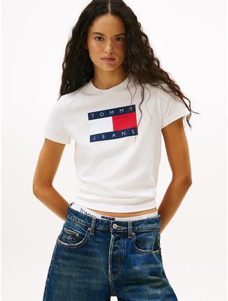 Tommy Hilfiger Womens Tommy Jeans Weathered Flag Logo T-Shirt - White - XL