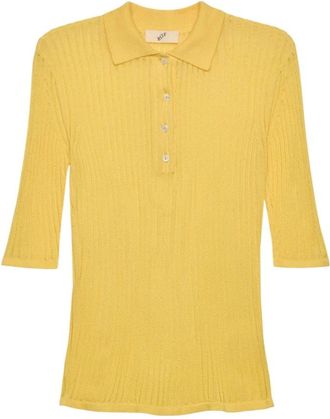Bite Studios Cotton Net Rib Top - Dames - Polos - Geel - XS - Katoen - Tops