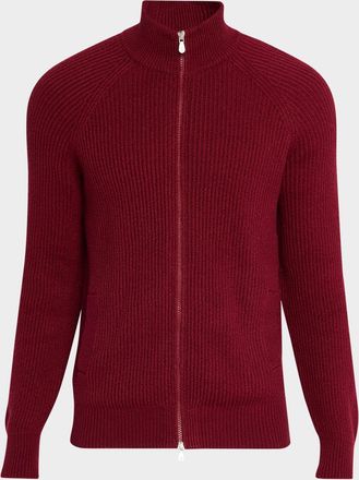Brunello Cucinelli Men & apos;s Cotton Rib Full-Zip Cardigan