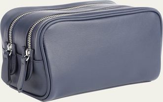 Royce Leather Monogrammed Double Zip Leather Toiletry Bag