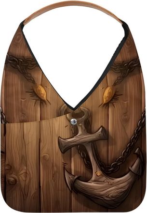 Generic Vintage Wooden Board Anchor Reusable Lightweight Grocery Bags - Foldable Into Compact Pouch, Washable & Sturdy, Multipurpose for Shopping and Travel