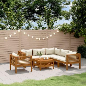 vidaXL Muebles De Jard&iacute;n 7 Pzas Cojines Crema Madera Maciza De Acacia Vidaxl