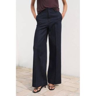 Mango denim wide leg high waist broek dark blue denim