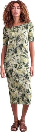 Celtic & Co. Linen Blend Button Back Midi Dress in Leaf Print at Nordstrom, Size 14