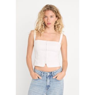 Good American Womens The Linen Corset Top | Chalk, Size Medium | Good American by Khlo&Egrave; Kardashian