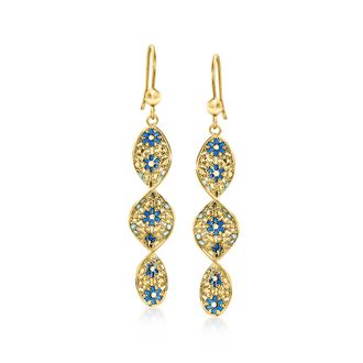 Ross-Simons Italian Tonal Blue Enamel Floral Twisted Drop Earrings in 18kt Gold Over Sterling