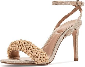 Vince Camuto Arleem Beaded Band Ankle Strap High Heel Sandals Womens Sandals Natural : 7.5 M, Synthetic