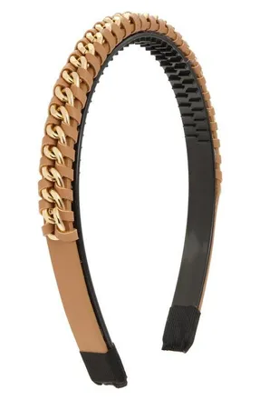 Tasha Chain Link & Braided Faux Leather Headband in Brown at Nordstrom