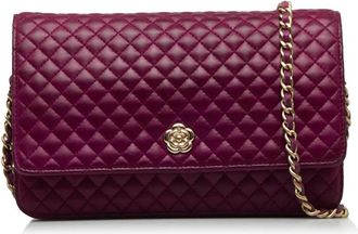 Chanel Pre-owned Cross Body Bags, female, Purple, Size: ONE SIZE Pre-owned Quilted Leather Wallet on Chain with Magnetic Closure