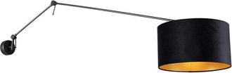 QAZQA Moderno Aplique negro con pantalla de terciopelo negro 35 cm regulable - Blitz Acero /Textil Alargada Adecuado para led Max. 1 x 60 Watt - Qazqa
