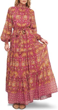 Flying Tomato Floral Balloon Sleeve Tiered Maxi Dress in Berry at Nordstrom Rack, Size Medium