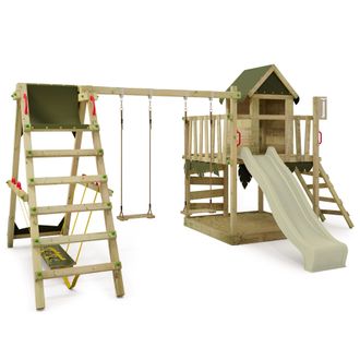 Fatmoose Parque Infantil De Madera Fatmoose Jazzyjungle Jam Con Surf Y Tobogan En Verde Salvia