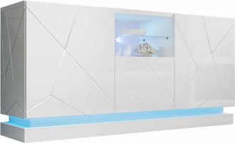Mirjan24 Aparador Linar, Blanco + Blanco Brillante, 75x150cm, N&uacute;mero De Puertas: 342cm, Mdf, Led