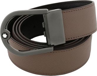 Montblanc Montblanc Horseshoe Buckle Saffiano Printed Reversible Leather Belt