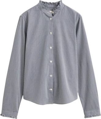 GANT Reg Classic Poplin Frill Blouse - Blouses & Shirts - Mujer - Azul - 2XL