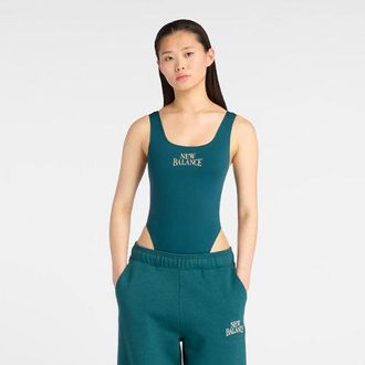New Balance Womens Trackside Bodysuit in Green Poly Knit, size X-Large
