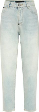 Philipp Plein Denim Broek Mom Fit Logo - Dames - Cropped Jeans - Blauw - W29 - Denim - Jeans