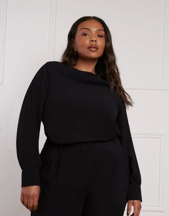 Live Unlimited London Womens Black Cowl Neck Long Sleeve Blouse - Size: 12