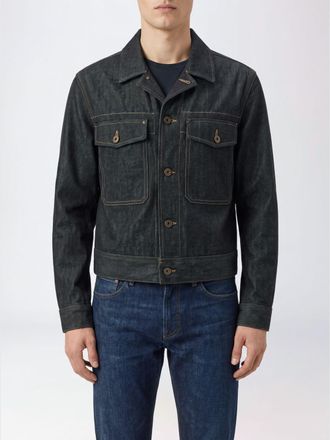 Christophe Lemaire Giacca-camicia in denim di cotone con collo cubano e cuciture a contrasto