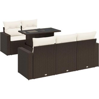 vidaXL Set Sof&aacute;s De Jard&iacute;n 6 Piezas Y Cojines Rat&aacute;n Sint&eacute;tico Marr&oacute;n Vidaxl
