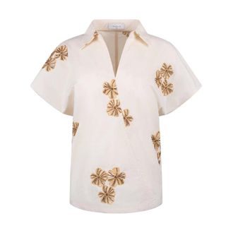 Nukus Nukus, Dames, Blouses & Shirts, Beige, Maat: 2XL Katoen