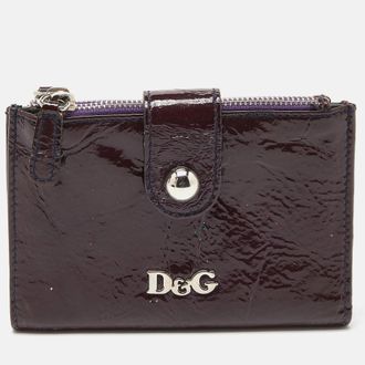 Dolce & Gabbana Plum Patent Leather Double Zip Bifold Flap Wallet