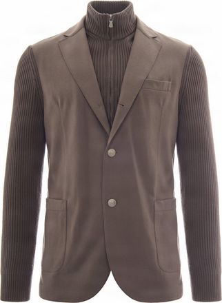Eleventy Moro Sovrapposto Ribbed Knit Sleeves Two-Button Wool Blazer