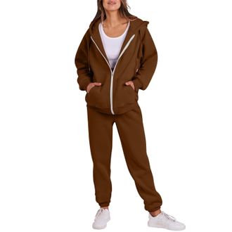 Generic Tracksuit Womens Full Set 2 Piece Outfits Full Zip Long Sleeve Hoodies Jackets with Pockets and Cuff Sweatpants Contrast Color Fall Winter Co Ord Sets